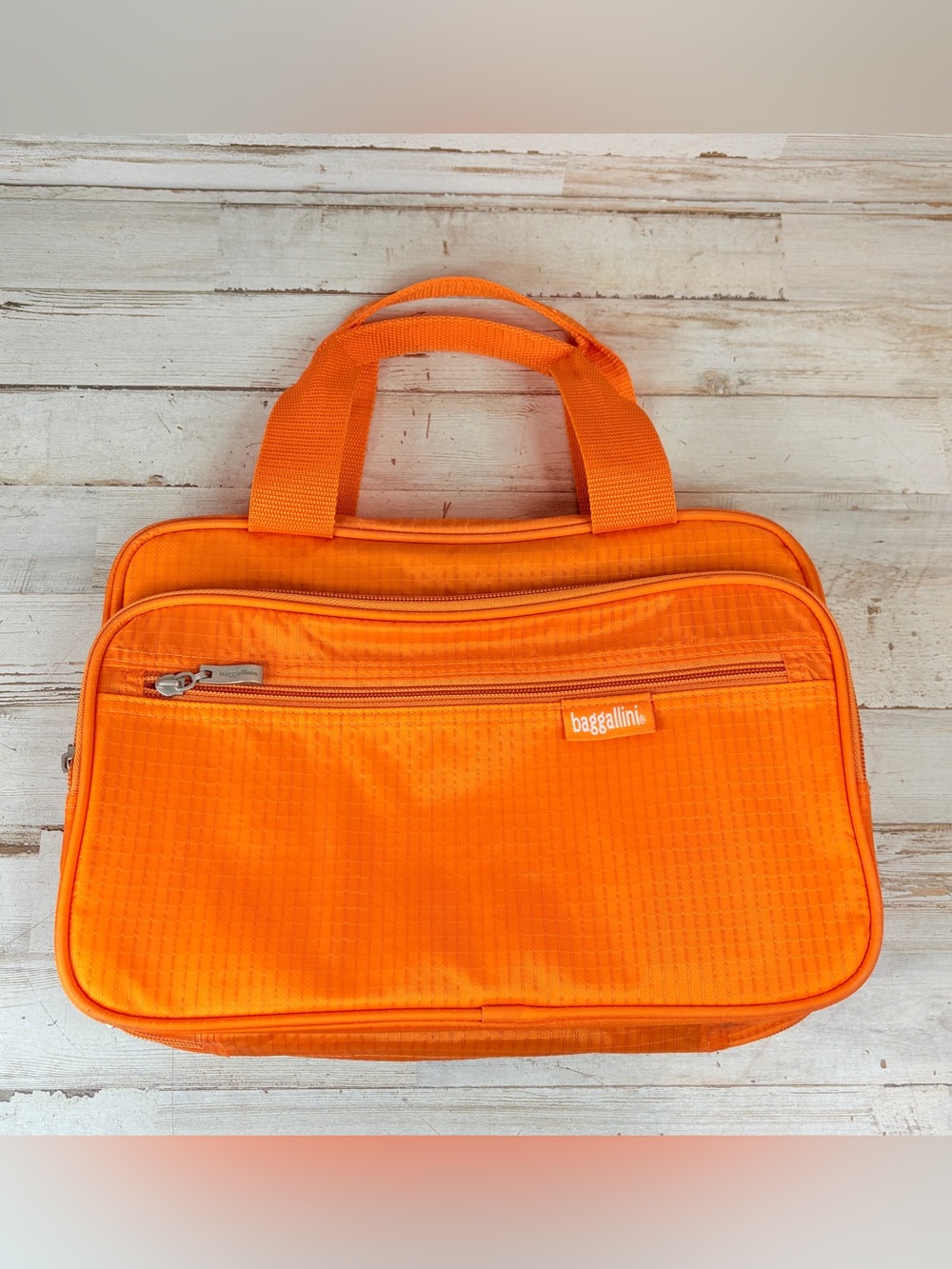 Baggallini Orange Ripstop Hanging Toiletry Bag Travel Makeup Organizer Case Hook